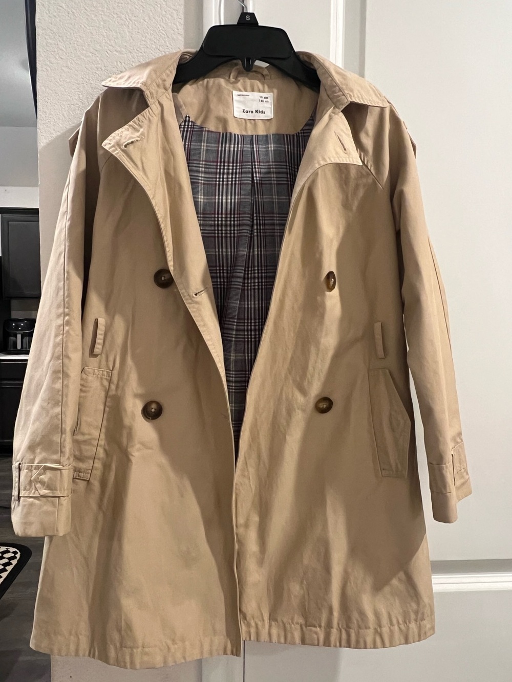 Zara Kids Beige hooded Double-Breasted Trench Coat